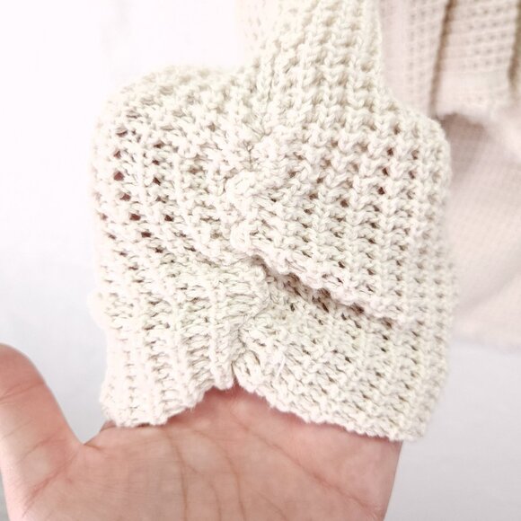 Free People Cold Shoulder Top Women's Small Ivory Raw Fringe Boho Waffle Sweater - Picture 10 of 12